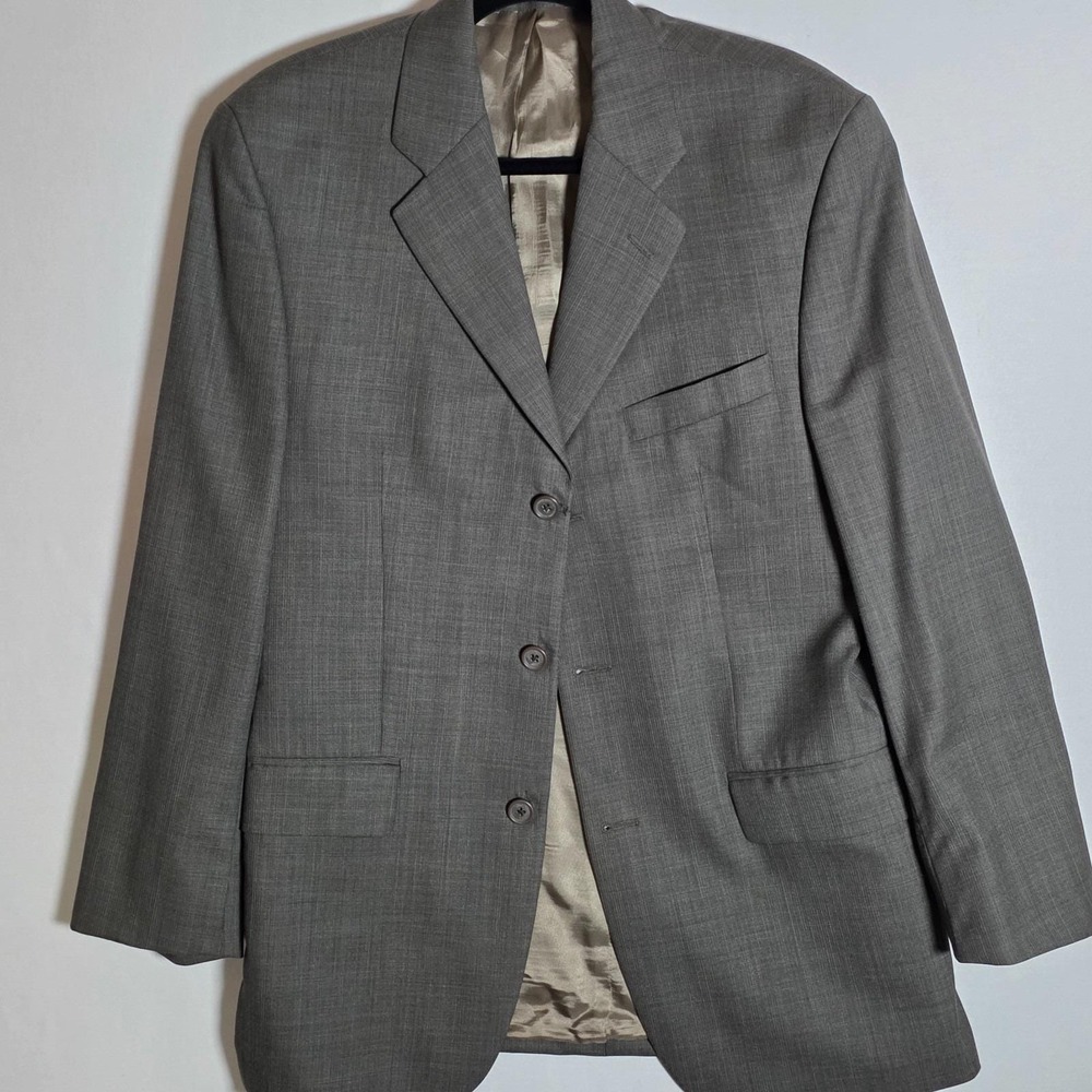 Vintage Kasper Gray Pure Wool 3-Button Suit Jacket Blazer Granola Sleek Workwear